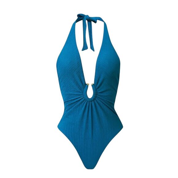 NWT! PQ Swim Plunge Detail One Piece in Turquoise Tides - Size Small - Picture 4 of 11